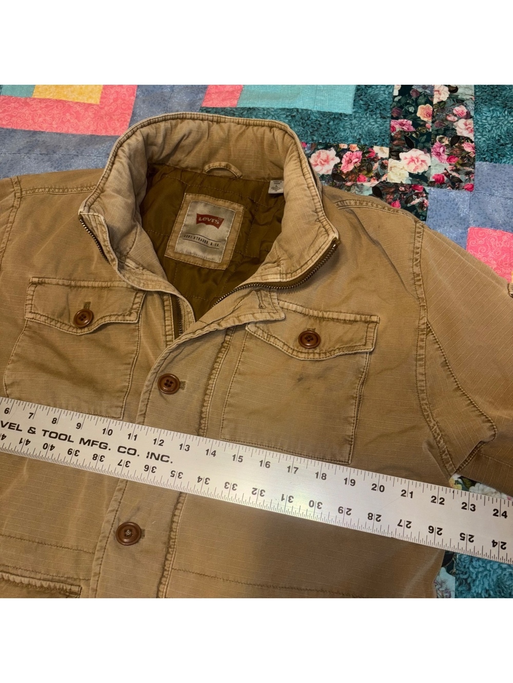 LEVI'S Field Jacket Men's Large Full Zip Tan RipStop Quilted Hooded Workwear - Picture 8 of 9